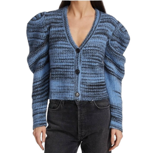 NAADAM Space-Dye Puff-Sleeve Sweater Alpaca Cardigan Sz L Made in Italy